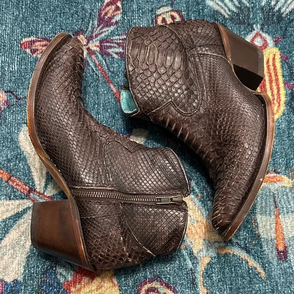 Corral Snakeskin Leather Pointed Cropped Ankle Western Cowgirl Cowboy Boots - Picture 4 of 8